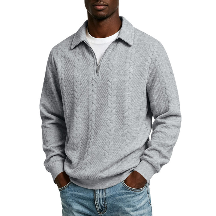 Herren Troyer-Strickpullover mit halbem Reißverschluss und Zopfmuster Drune