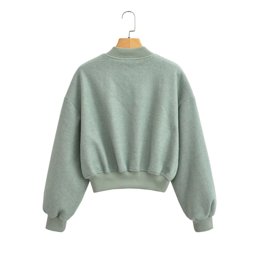 Unisex nan oversized Wollmix Bomberjacke mit geripptem Saum und Druckknopfleiste Drune