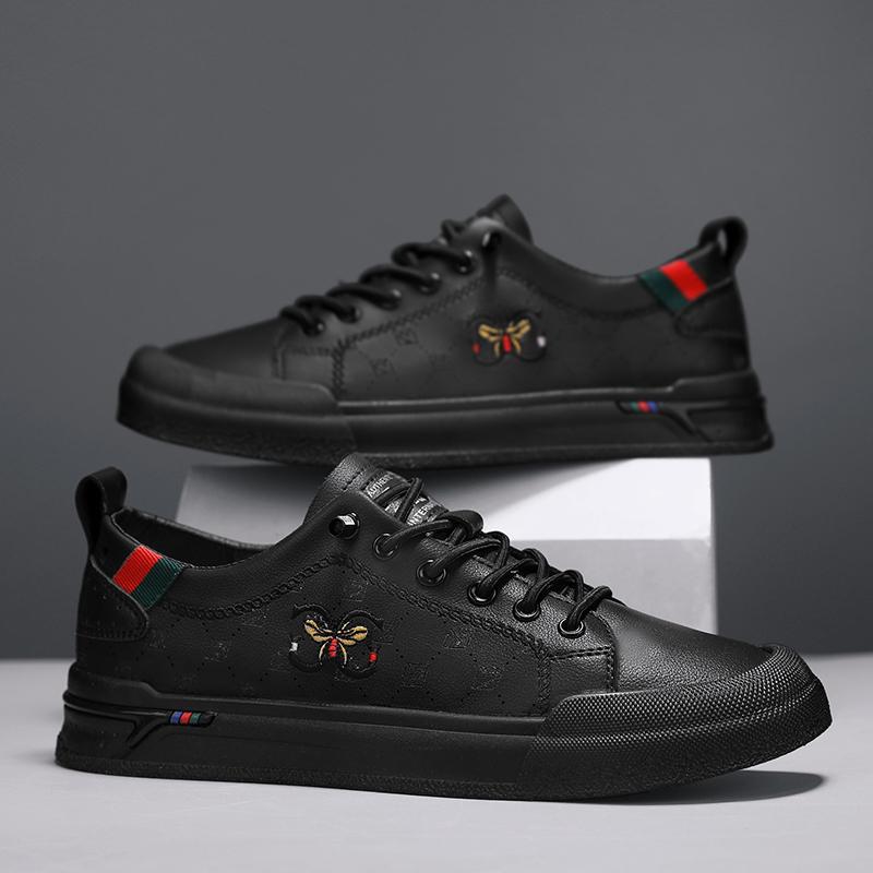 Herren Eleganter Low-Top Sneaker aus Kunstleder mit gestickter Bienen-Applikation Drune