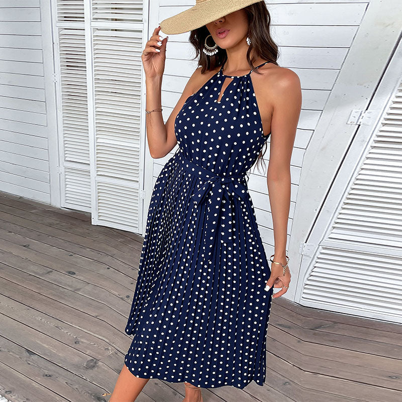 Damen Midikleid mit schickem Punkte-Muster und tailliertem Gürtel Drune