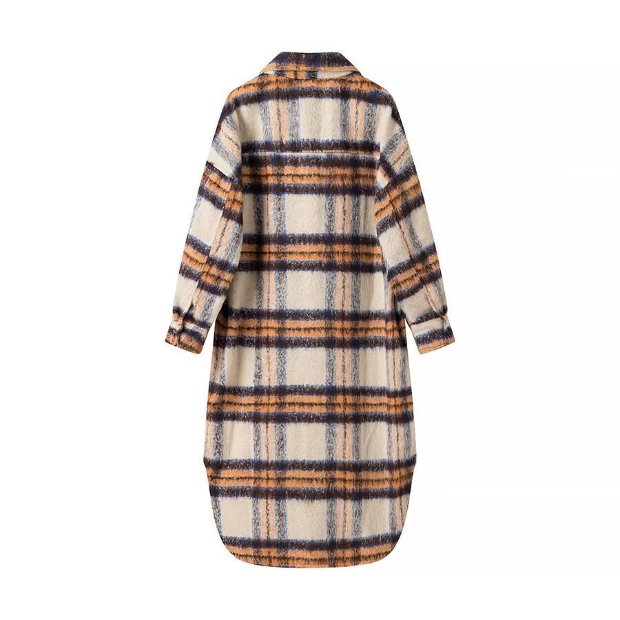 Damen Oversize-Hemdkleid-Mantel aus Wollmix mit Karomuster Drune