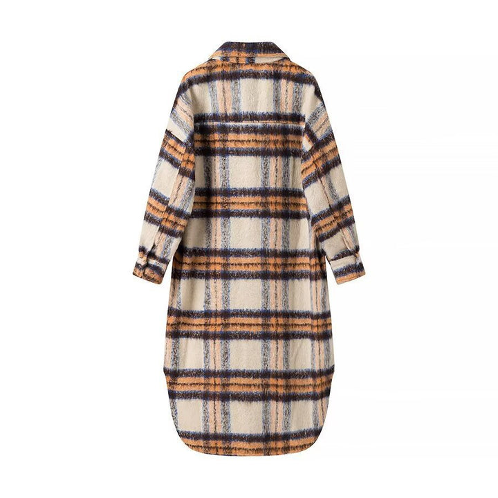Damen Oversize-Hemdkleid-Mantel aus Wollmix mit Karomuster Drune