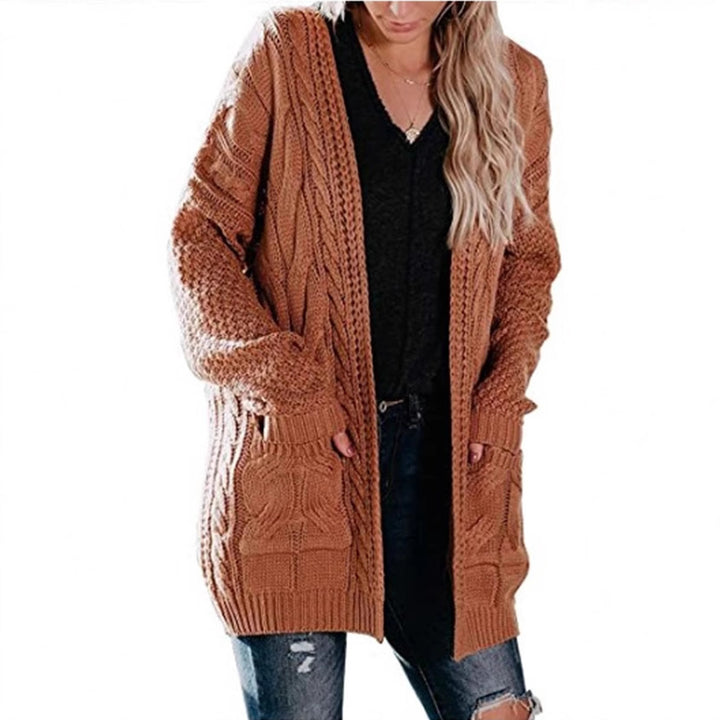 Damen Grobstrick Cardigan mit offenen Taschen und voluminösen Ärmeln Drune