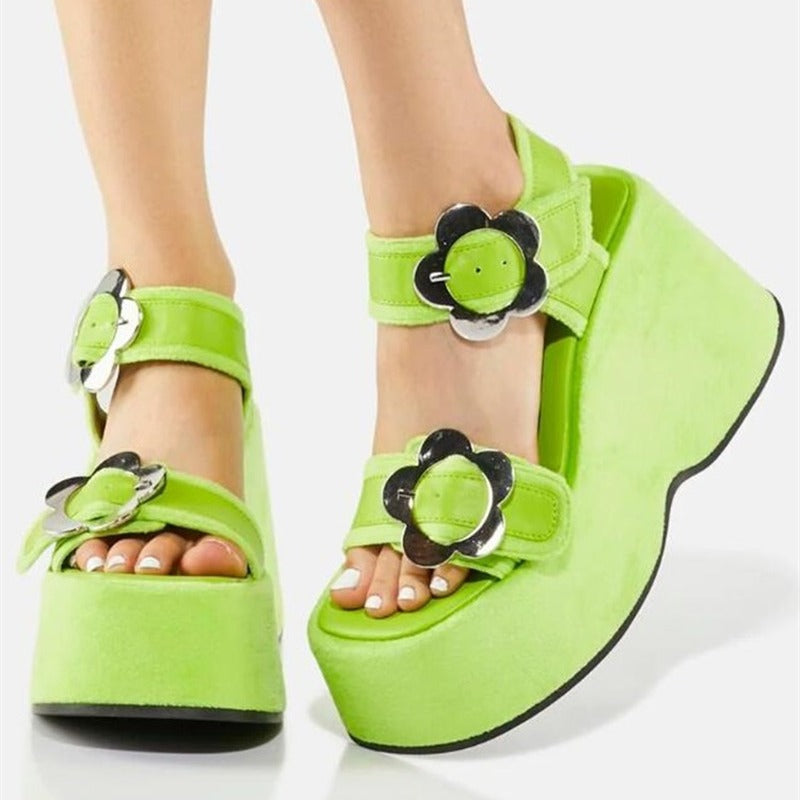 Damen Floral Verzierter Plateau Sandalen Drune