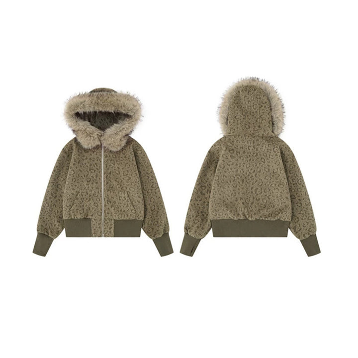 Damen Teddy-Fleece Bomberjacke mit Kapuze und Kunstfellbesatz Drune