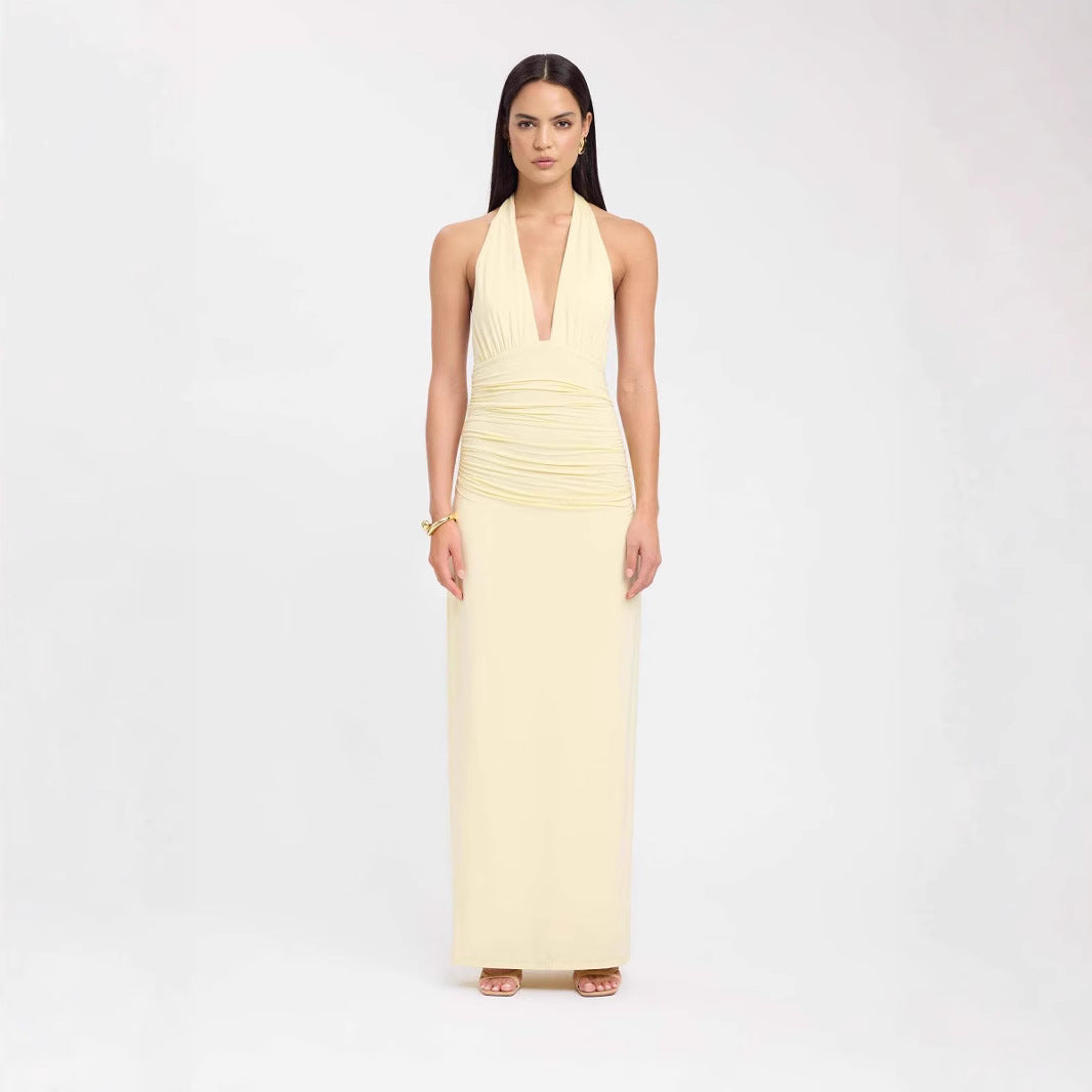 Damen Maxikleid mit tiefem V-Ausschnitt und figurbetonendem Design Drune