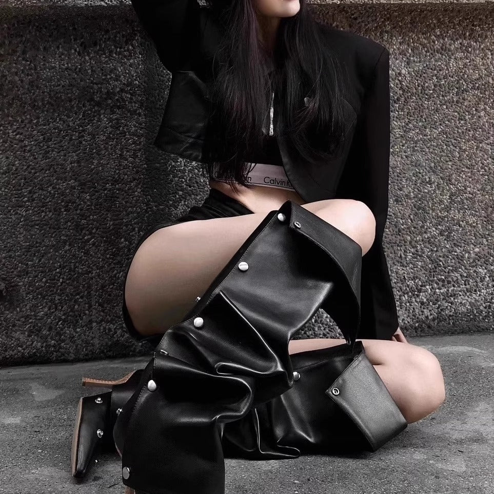 Damen Stylishe Overknee-Stiefel mit innovativem Design und elegantem Absatz Drune