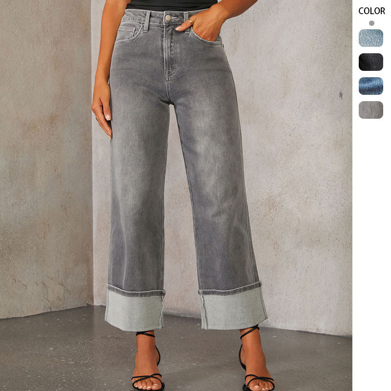 Damen Weit geschnittene Jeans mit umgeklapptem Saum Drune