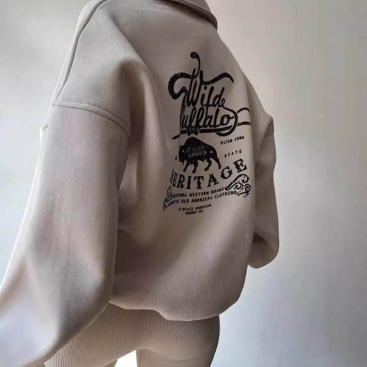 Damen Oversized Halbzip-Sweatshirt mit Stehkragen und gesticktem Logo Drune
