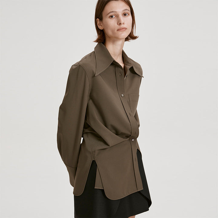 Damen Oversize-Hemdbluse mit markantem Kragen Drune