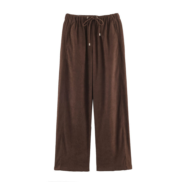 Damen weite Loungehose aus Veloursoptik mit Kordelzug und Eingrifftaschen Drune