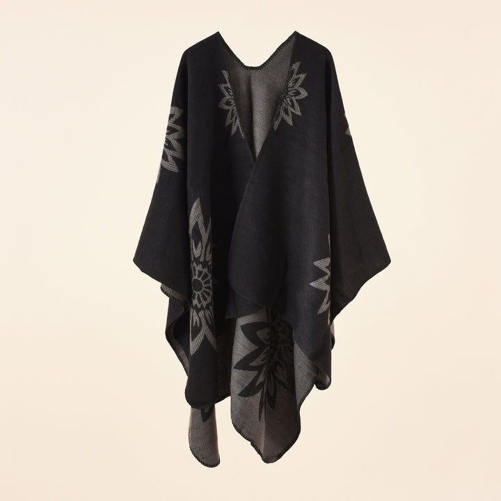 Damen Oversize‑Umhang im Wendefinish mit floraler Intarsienstickerei Drune