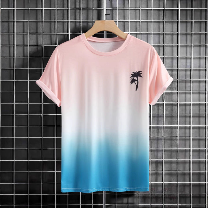 Herren T-Shirt mit modernem Farbverlauf und Palmenstickerei Drune
