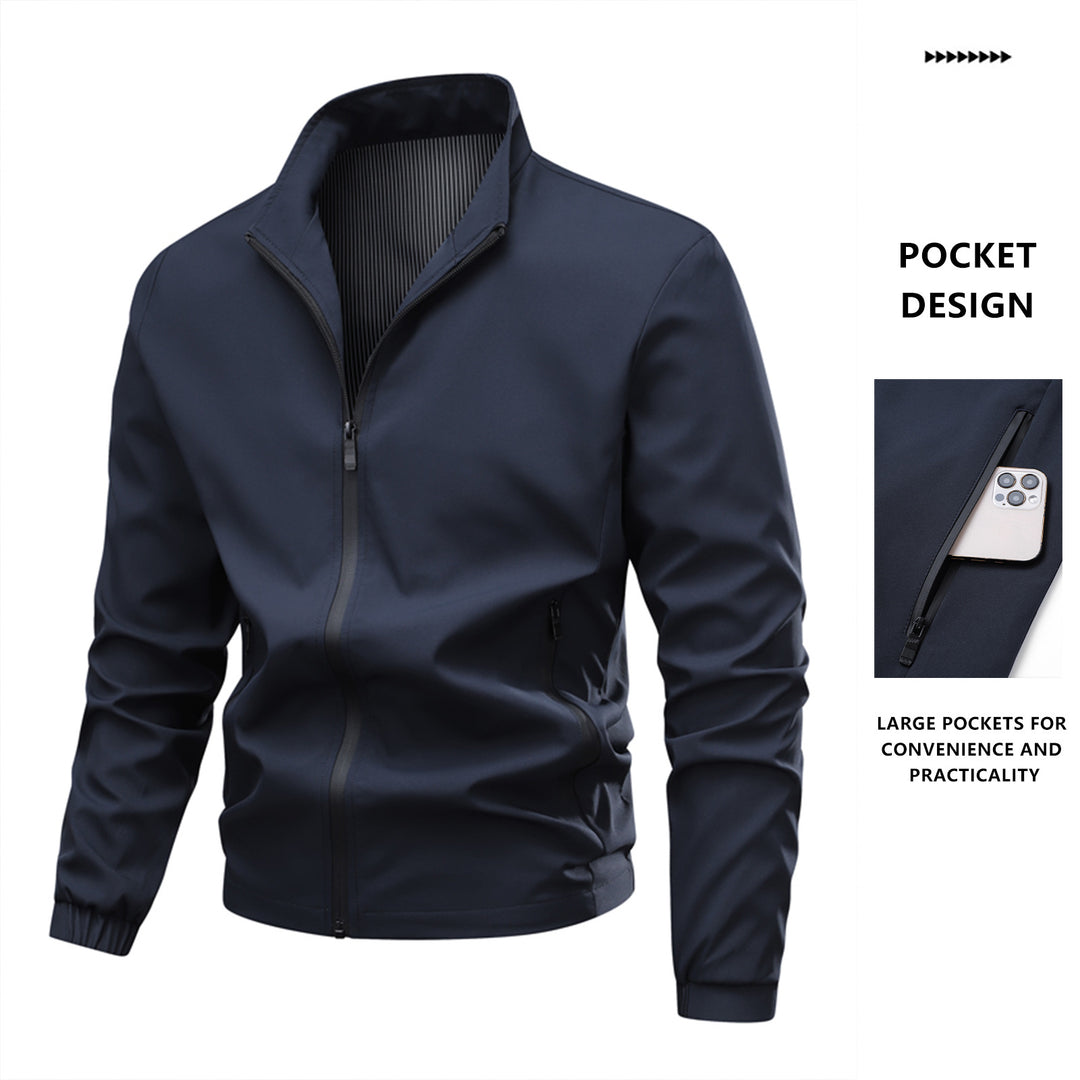 Herren Minimalistische Softshell-Bomberjacke mit Stehkragen, elastischen Bündchen & durchgehendem Reißverschluss Drune
