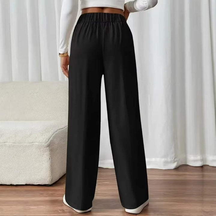 Damen elegante Hochbundhose mit seitlichen Knopfdetails und weitem Bein Drune