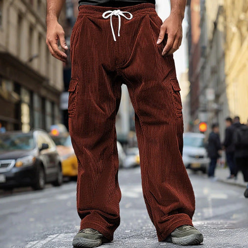Herren Cord-Optik Cargo-Jogger mit Tunnelzug, elastischem Bund und aufgesetzten Klapptaschen Drune