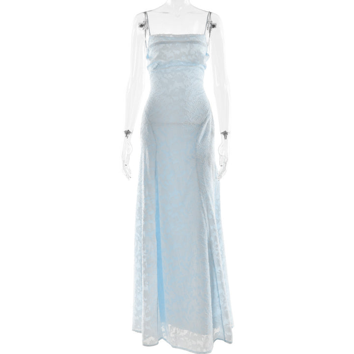 Damen Maxikleid mit floralem Spitzenmuster und schwingendem Rock Drune