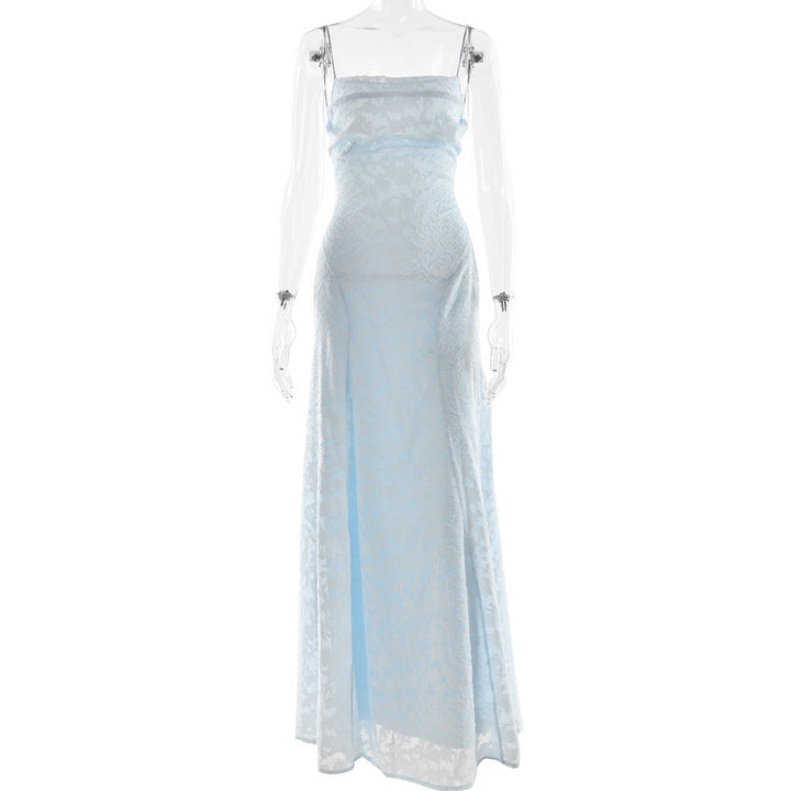 Damen Maxikleid mit floralem Spitzenmuster und schwingendem Rock Drune