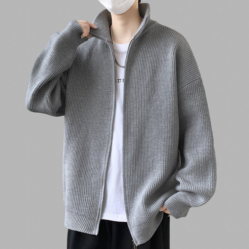 Herren Stylische Strickjacke mit hohem Kragen und Reißverschluss Drune
