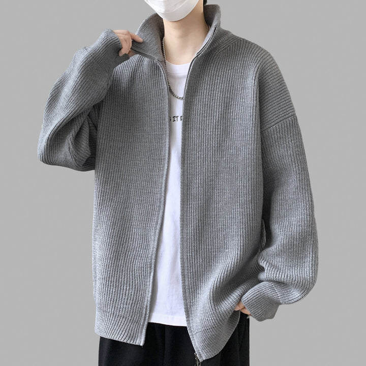 Herren Stylische Strickjacke mit hohem Kragen und Reißverschluss Drune