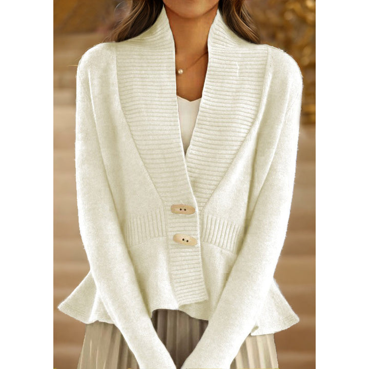 Damen nan kuscheliger Strickcardigan mit Schalkragen, gerippter Blende und schmalem Schößchen Drune