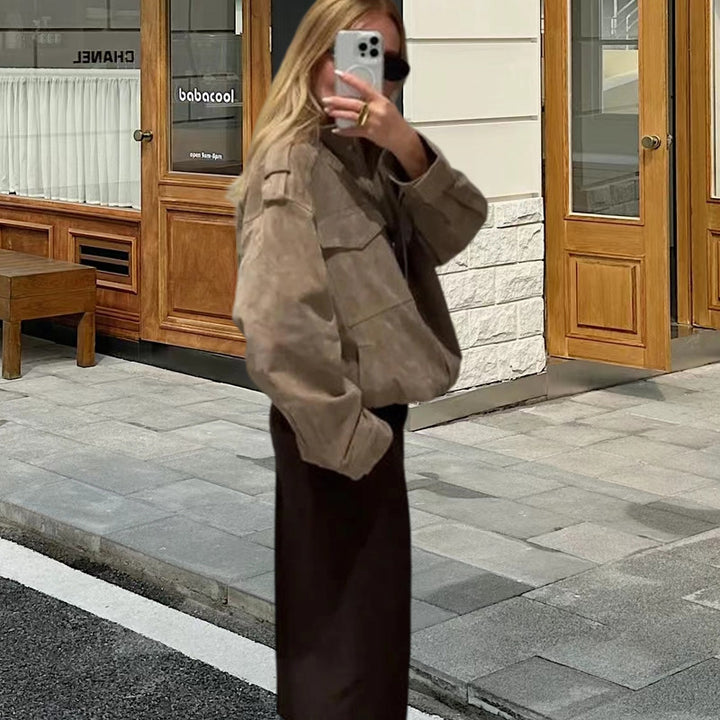 Damen Fetziges Wildlederjacke mit praktischen Taschen Drune