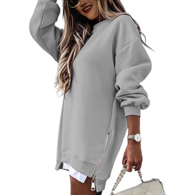 Damen Oversized Kapuzenpullover Kleid mit verdecktem Reißverschluss Drune