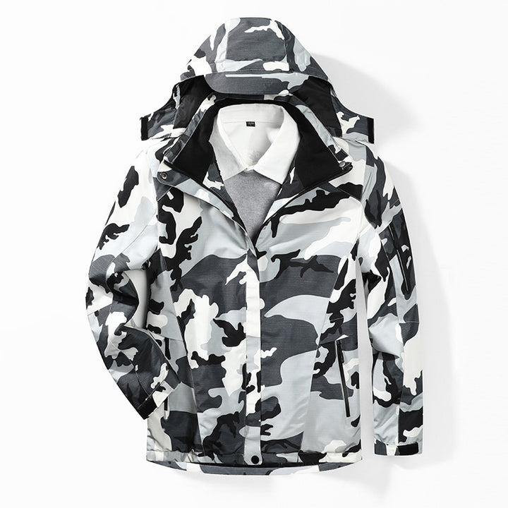 Herren Camouflage Regenjacke mit Kapuze und verstärkten Reißverschlusstaschen Drune