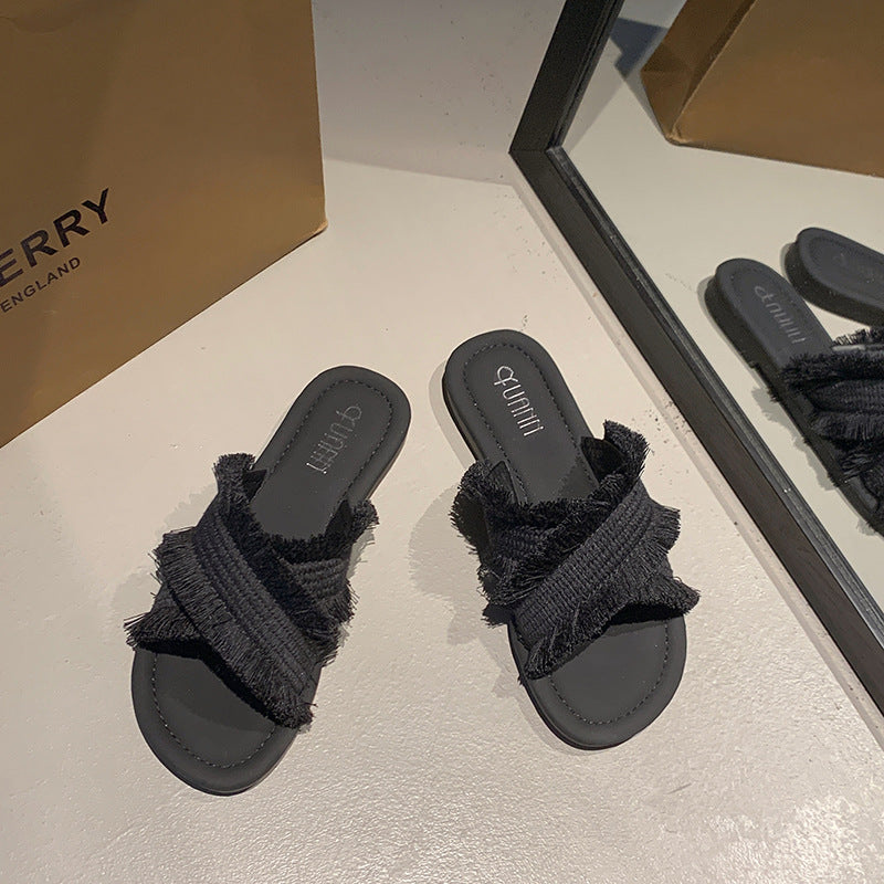 Damen Pantolette mit fransigem Design und softer Innensohle Drune