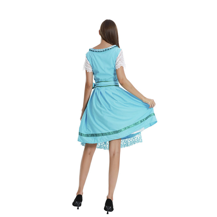 Damen nan romantisches Alpenkleid mit geschnürtem Mieder, Spitzeneinsatz und Taillenschärpe Drune