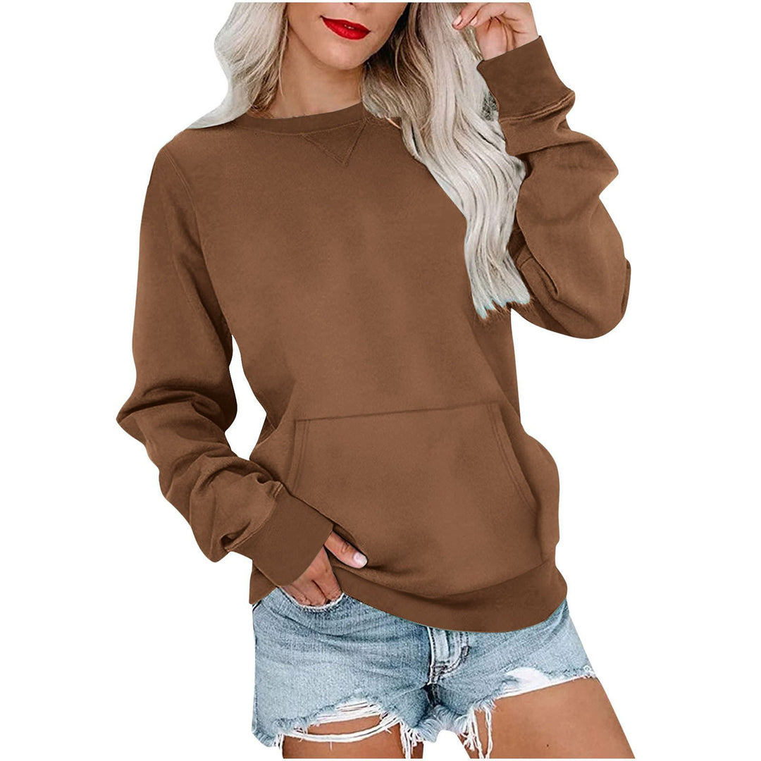 Damen Lockeres Sweatshirt mit Rundhalsausschnitt und Kängurutasche Drune