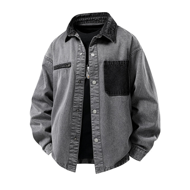 Herren Modische Denimjacke mit hohem Kragen und praktischen Taschen Drune