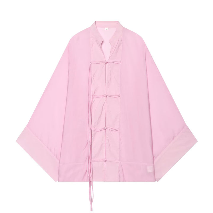 Damen Oversize-Kimonojacke mit dekorativen Knotenverschlüssen und fließender Satinoptik Drune