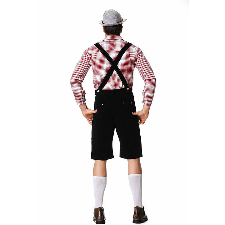 Herren nan kurze Trachtenlederhose in Veloursleder-Optik mit besticktem Brustlatz und verstellbaren Trägern Drune