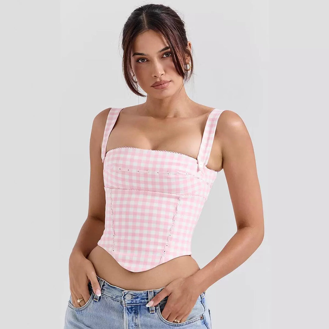 Damen Karo Bustier mit verstellbaren Trägern und raffiniertem Design Drune