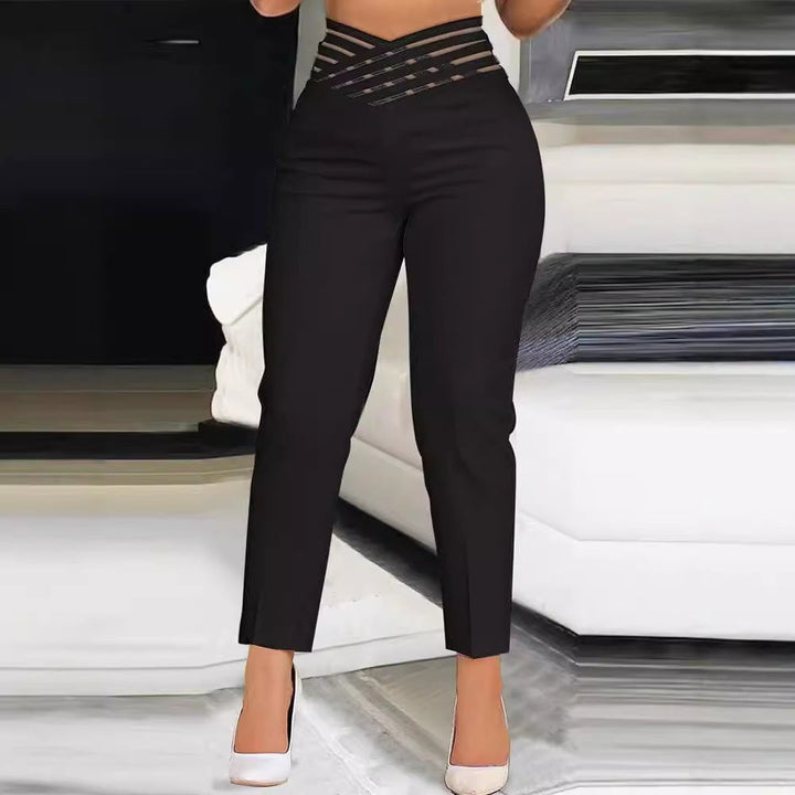 Damen Hochtaillierte Stretch-Hose mit transparentem Gummibund Drune