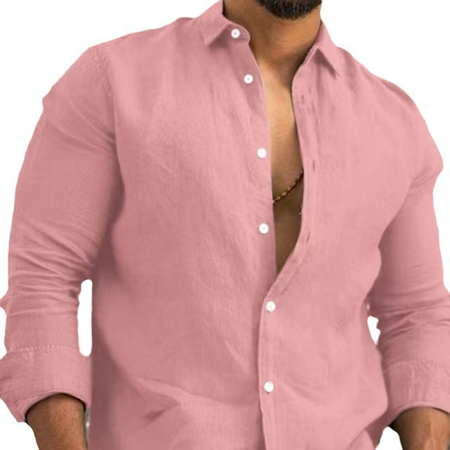 Herren elegantes Leinenhemd mit moderner Knopfleiste Drune
