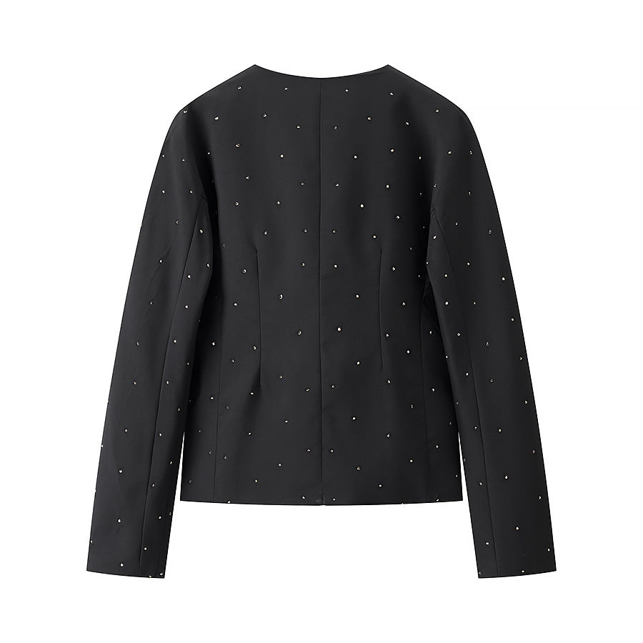 Damen elegante Blazerjacke mit funkelnden Details und dekorativen Taschen Drune