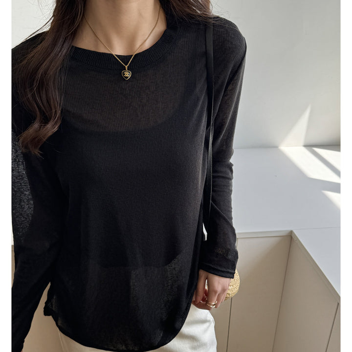 Damen lockeres Langarmshirt aus leichtem, atmungsaktivem Material mit feiner Rippstruktur Drune