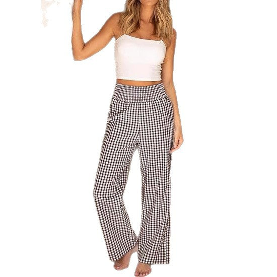 Damen weite Karohose mit elastischem Bund und Eingrifftaschen Drune