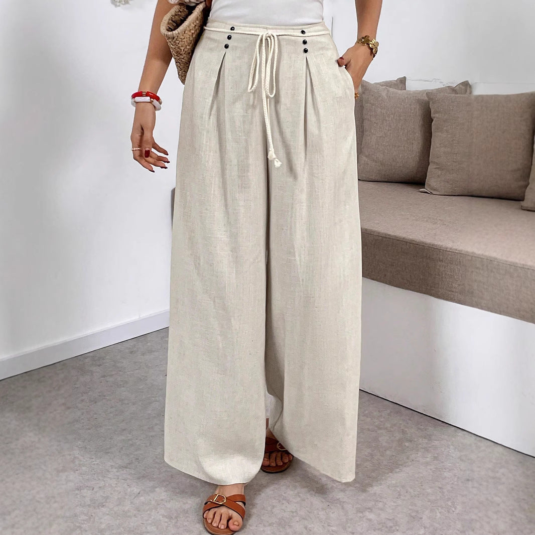 Damen Weit geschnittene Leinenhose mit verstellbarem Bund Drune