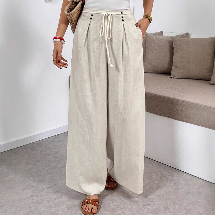 Damen Weit geschnittene Leinenhose mit verstellbarem Bund Drune