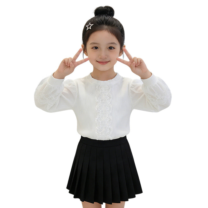 Mädchen elegante Bluse mit transparenten Puffärmeln und zarter Blumenstickerei Drune