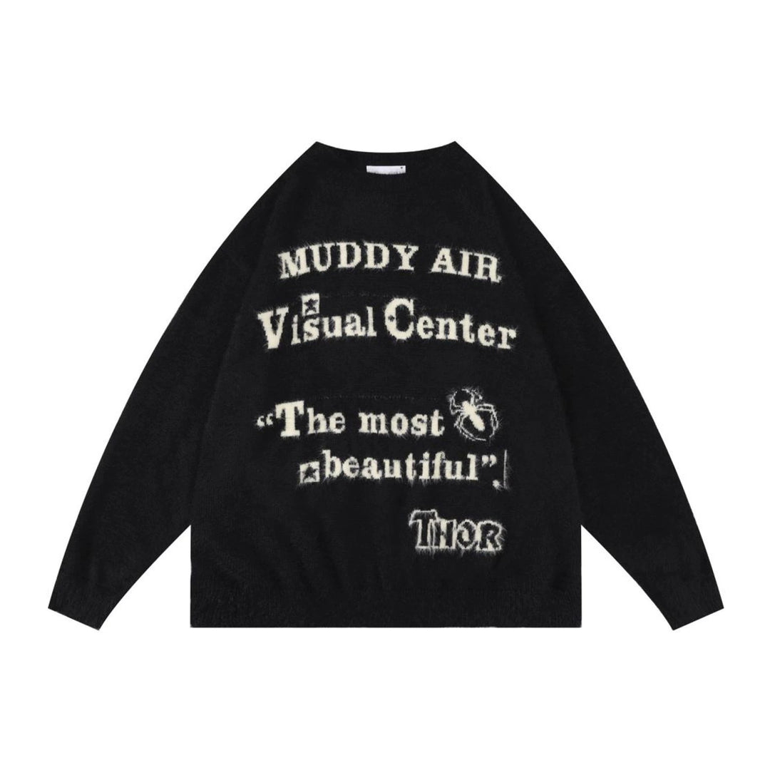 Damen Oversized Strickpullover mit grafischem Schriftzug Drune