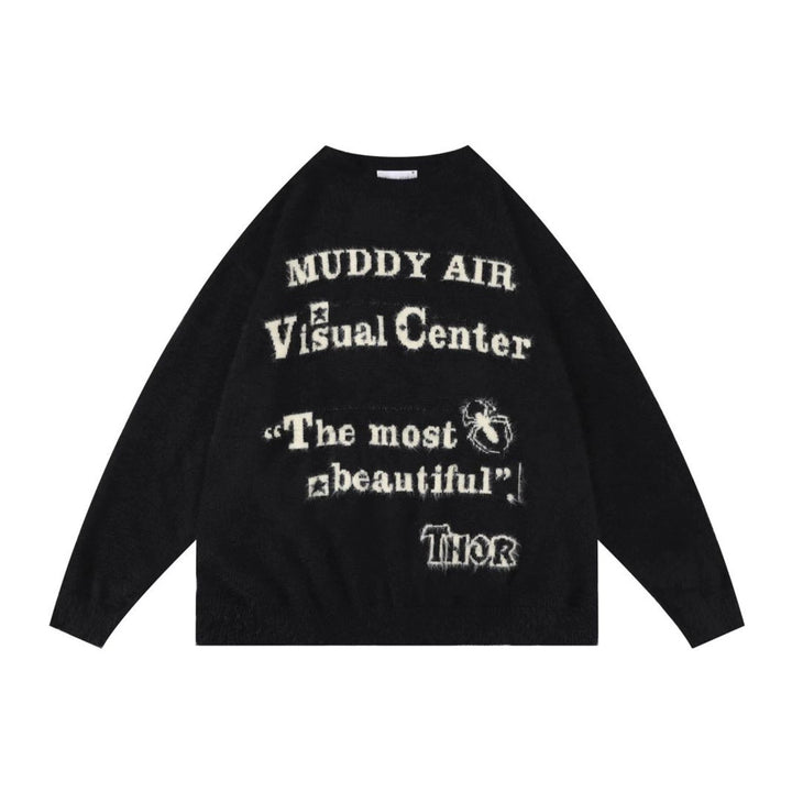 Damen Oversized Strickpullover mit grafischem Schriftzug Drune