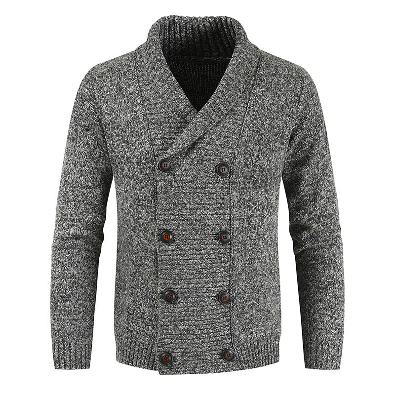Herren nan doppelreihige Strickcardigan mit Schalkragen, strukturierter Maschenoptik und gerippten Bündchen Drune