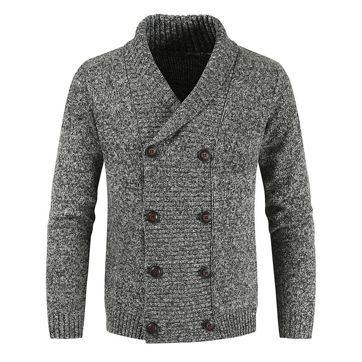 Herren nan doppelreihige Strickcardigan mit Schalkragen, strukturierter Maschenoptik und gerippten Bündchen Drune