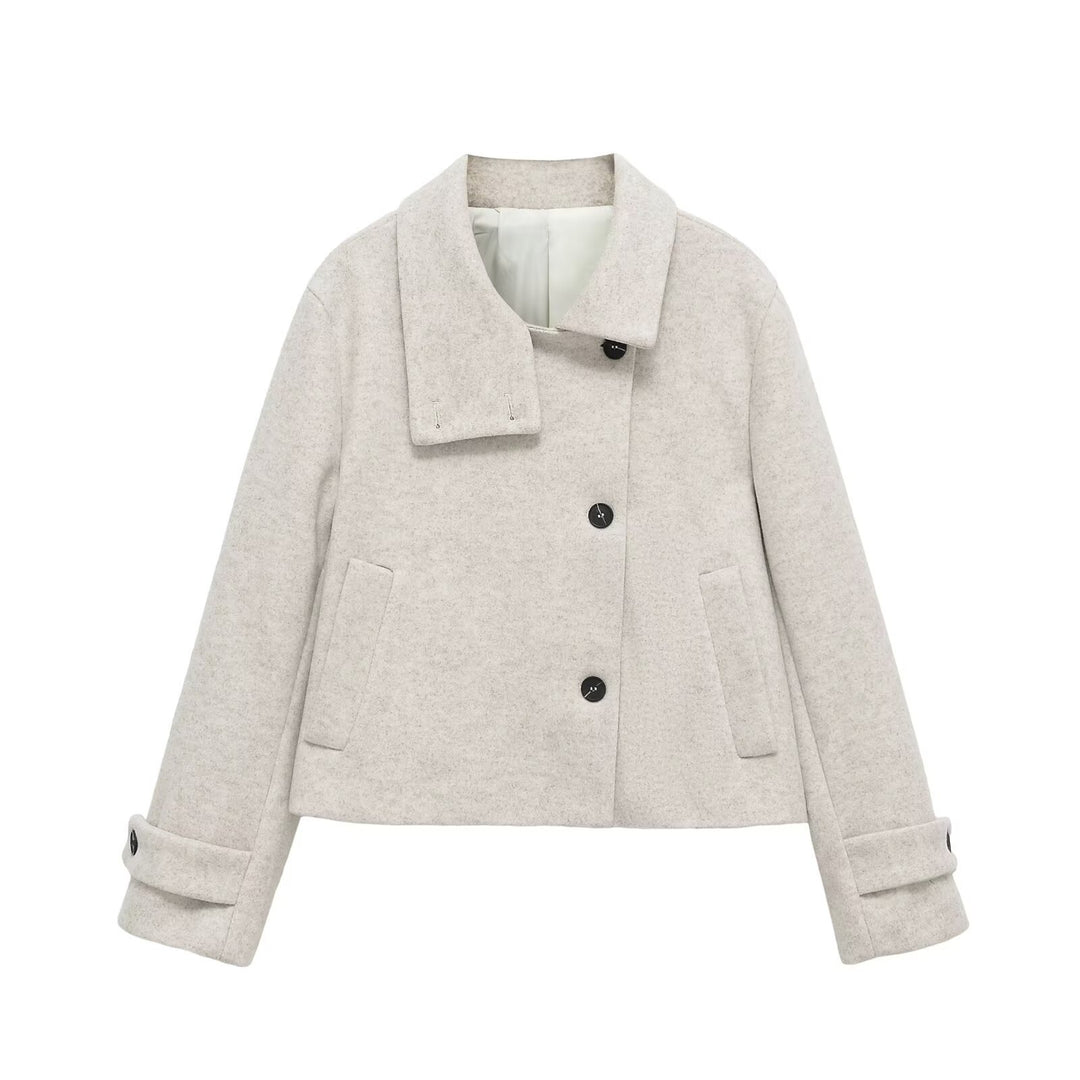 Damen Kurze Wollmischjacke mit Umschlagkragen, Kastenform und verstellbaren Manschetten Drune