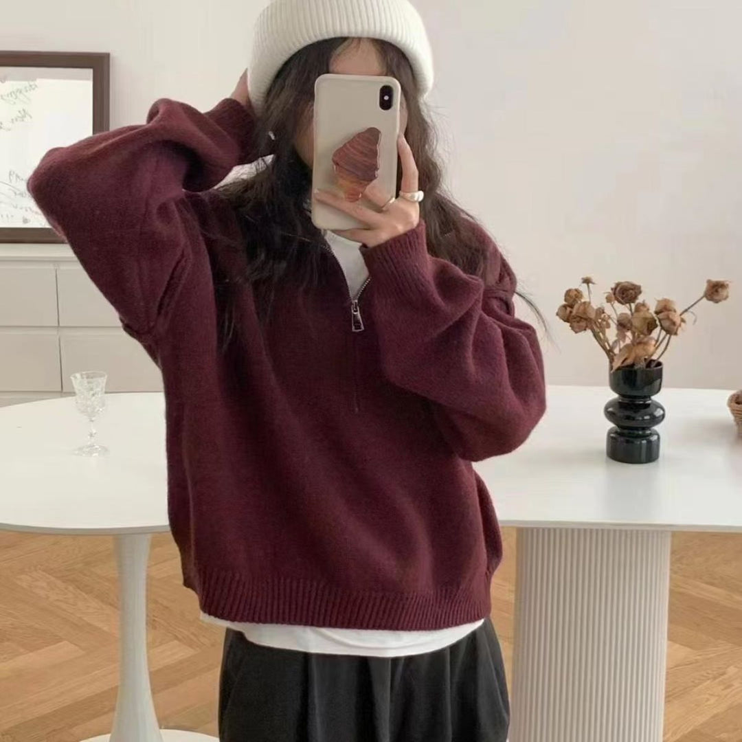Damen modischer Pullover mit halbem Reißverschluss Drune