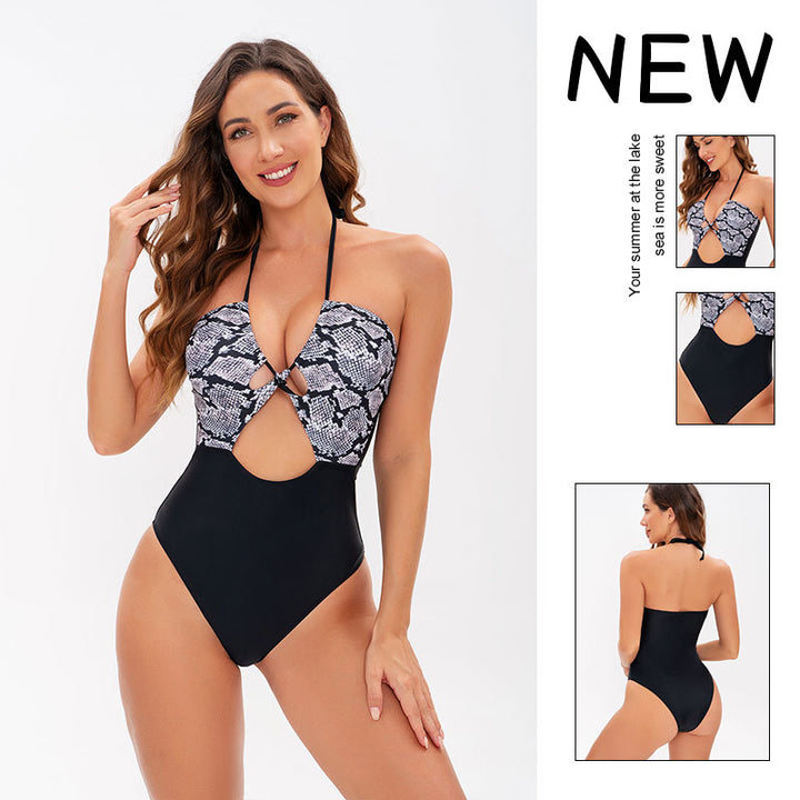 Damen Einteiler Badeanzug mit raffiniertem Schlangenmotiv und Cut-Out-Details Drune